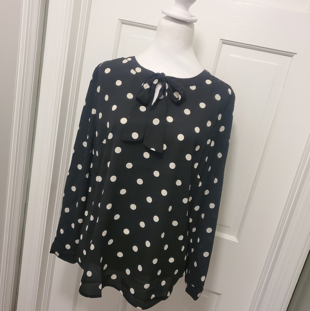NWT Talbots Black & White Polka Dot Blouse Size LP Ret. $89.50, Business Classic